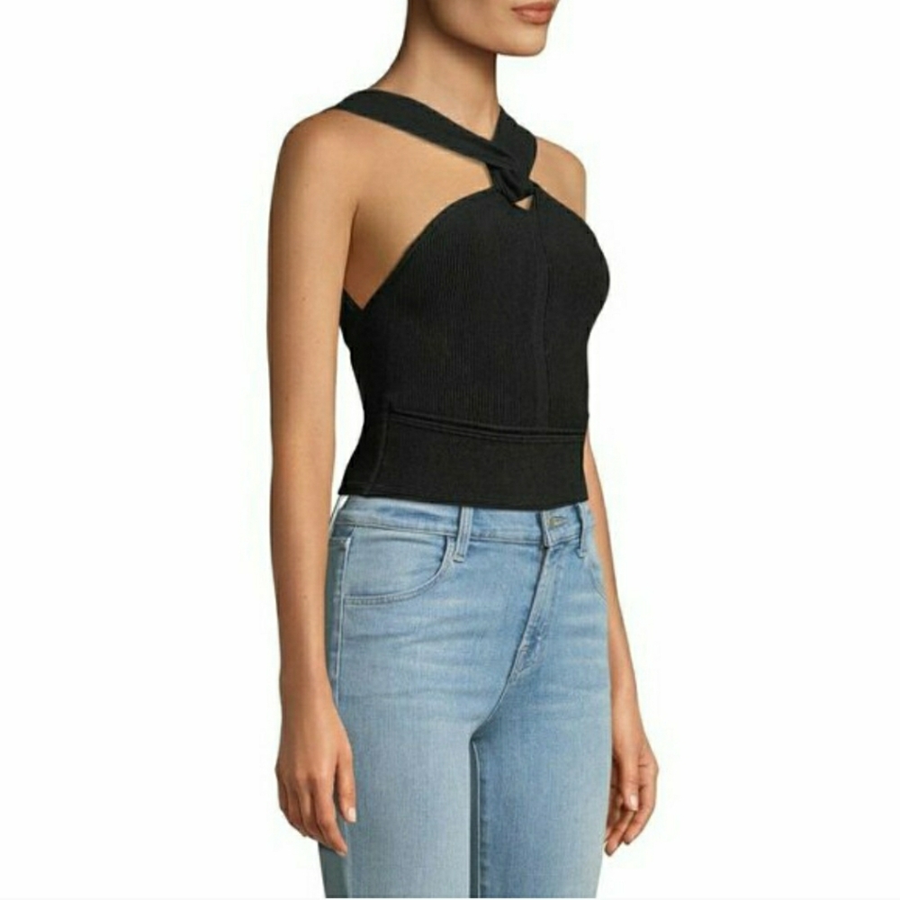 Club Monaco Raeni Black Ribbed Knit Sweater Halter Crop Top